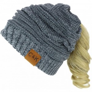Skullies & Beanies 2 in 1 Winter Multi Knit Ponytail Slouchy Beanie Neck Warmer - Charcoal Grey - C618LSKIQHL $35.48