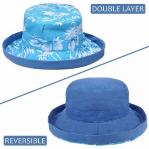 Sun Hats Womens Bucket Hat UV Sun Protection Lightweight Packable Summer Travel Beach Cap - Blue Hawaii Flower Print - CH18QL...