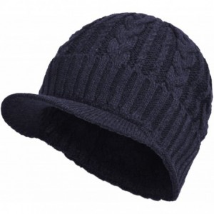 Skullies & Beanies Daily Knit Visor Brim Beanie Hat Fleece Lined Skull Ski Cap (Blue-CK) - C6186SD76XA $22.11