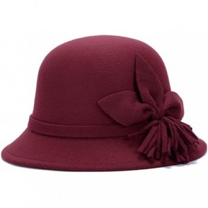Bomber Hats Fahion Style Woolen Cloche Bucket Hat with Flower Accent Winter Hat for Women - Burgundy-c - C81208QHEVZ $49.34