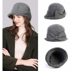 Bucket Hats Women Winter Wool Bucket Hat 1920s Vintage Cloche Bowler Hat with Bow/Flower Accent - 00767_grey16209_60ol - C118...
