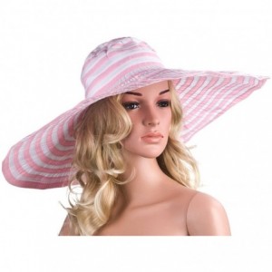 Sun Hats Womens Summer Wide Brim Stripe Band Floppy Kentucky Derby Sun Hat A266 - Pink - CM11XIUN2QP $31.58