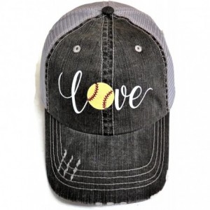 Baseball Caps White/Yellow Glitter Softball Love Distressed Look Grey Trucker Cap Hat Sports - CP18DWR5SIS $54.46