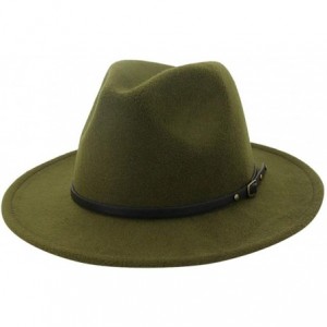 Fedoras Mens Fedora Hat Faux Felt Wide Brim Belt Buckle Cowboy Hat - B Army Green - CJ1933WUSQ5 $20.34