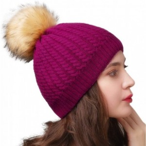 Skullies & Beanies Winter Beanie for Women Warm Knit Bobble Skull Cap Big Fur Pom Pom Hats for Women - 16 Rose Red - C21855C8...