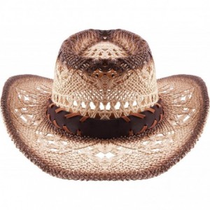 Cowboy Hats Western Outback Cowboy Hat Men's Women's Style Straw Felt Canvas - 027 Brown Bead Blue - CM18YZDNZX8 $47.31