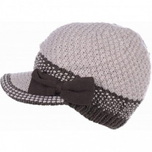 Newsboy Caps Womens Winter Chic Cable Warm Fleece Lined Crochet Knit Hat W/Visor Newsboy Cabbie Cap - Brown Bow - CO1860IWT79...