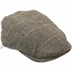 Baseball Caps Mens Herringbone Tweed Wool Check Grandad Flat Caps Hats Vintage Green Grey Blue Brown - Tan-brown - CI18G3Q273...