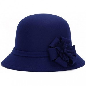 Bomber Hats Fahion Style Woolen Cloche Bucket Hat with Flower Accent Winter Hat for Women - Blue-b - C11208QHEQZ $48.35