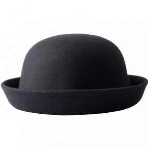 Fedoras Women's Roll-up Brim Bowler Hat Wool Felt Fedora Hat Panama Jazz Hat - Black - CY183IG2ZW4 $26.67