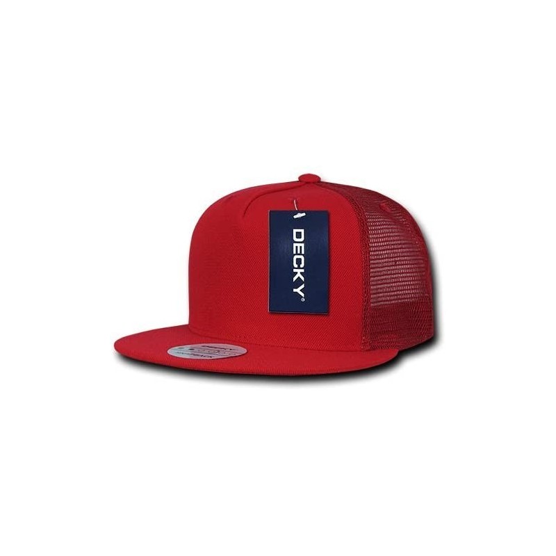 Baseball Caps 5 Panel Flat Bill Trucker Cap Hats - Red - CO11JFLQOWF $18.44