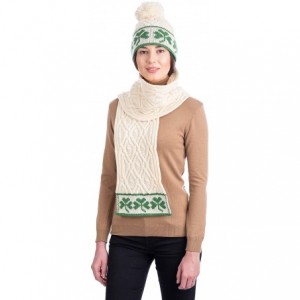 Skullies & Beanies 100% Merino Wool - Irish Shamrock Hat Aran Knit Beanie Pom Pom Style for Women - Natural - CE195NKST6C $46.51