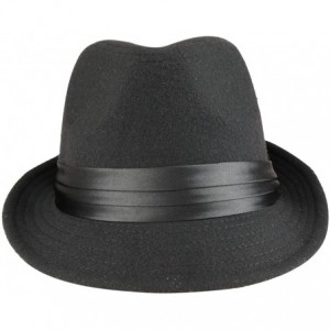 Fedoras Men's Wool Felt Fedora Hat with Satin Hat Band - Black - CL185QEEU2D $51.00
