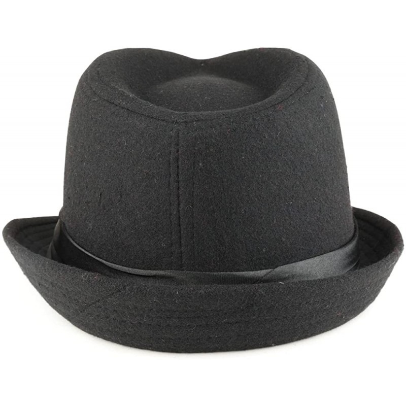 Men's Wool Felt Fedora Hat with Satin Hat Band - Black - CL185QEEU2D