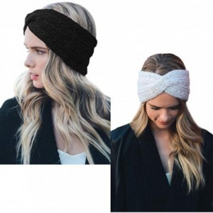 Cold Weather Headbands Womens Winter Warm Beanie Headband Soft Stretch Skiing Cable Knit Cap Ear Warmer Headbands - 16-black/...