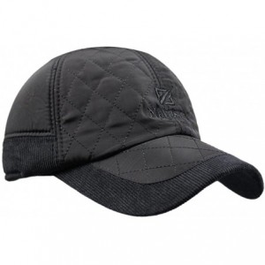 Baseball Caps Men's Warm Cotton Padded Quilting Plaid Peaked Baseball Hat Cap with Ear Flap - Black - CP125RLSK1T $25.84