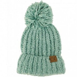 Skullies & Beanies Winter CC Soft Chenille Pom Pom Warm Chunky Stretchy Knit Beanie Cap Hat - Mint - CZ187G9LSCA $25.28