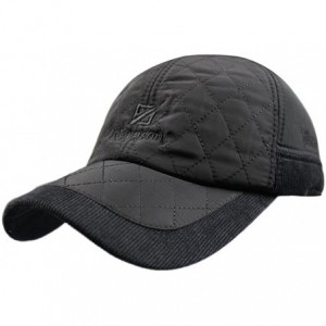 Baseball Caps Men's Warm Cotton Padded Quilting Plaid Peaked Baseball Hat Cap with Ear Flap - Black - CP125RLSK1T $21.98