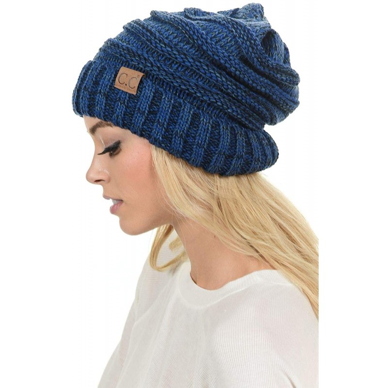 Skullies & Beanies Hat-100 Oversized Baggy Slouch Thick Warm Cap Hat Skully Cable Knit Beanie - Navy Mix - CM18XGKDLX4 $18.68