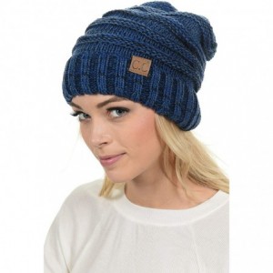 Skullies & Beanies Hat-100 Oversized Baggy Slouch Thick Warm Cap Hat Skully Cable Knit Beanie - Navy Mix - CM18XGKDLX4 $18.68