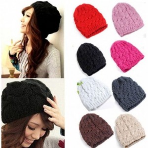 Skullies & Beanies Women's Winter Knit Crochet Knitting Wool Braided Baggy Beanie Ski Hat Cap - Black - CY11QD2AYLP $18.82