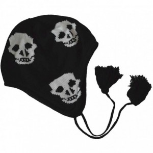 Skullies & Beanies Black Skull Peruvian Beanie Black White Strings Beanie - CR11DEAJHIF $18.17
