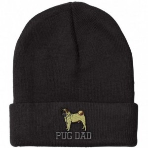 Skullies & Beanies Beanie for Men & Women Dog Pet Pug Dad Embroidery Acrylic Skull Cap Hat 1 Size - Black - C718A9C436U $28.19