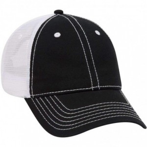 Baseball Caps Garment Washed Cotton Twill 6 Panel Low Profile Mesh Back Trucker Hat - Blk/Blk/Wht - CK180D45QY4 $21.31