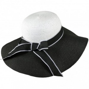 Sun Hats Women's Summer Sun Hat - Classic Ribbon Bow Floppy Straw Hat - Black - CQ11Y4XMTRD $47.62