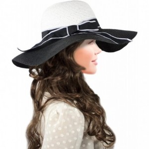 Sun Hats Women's Summer Sun Hat - Classic Ribbon Bow Floppy Straw Hat - Black - CQ11Y4XMTRD $41.45