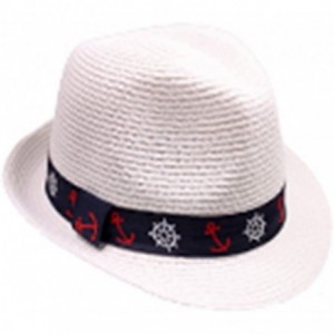 Fedoras Fedora Straw Hat for Mens Women Sun Beach Derby Panama Summer Hats w Brim Black to White - White Nautical - C2184XLGR...