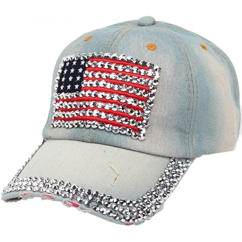 Baseball Caps Caps- Women Diamond Jean Hat Denim Flat Baseball Cap - C - CN12GGVIYA5 $22.45