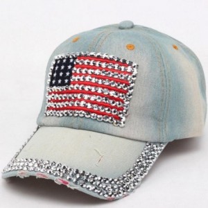 Baseball Caps Caps- Women Diamond Jean Hat Denim Flat Baseball Cap - C - CN12GGVIYA5 $22.45