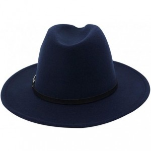 Fedoras Wide Brim Vintage Jazz Hat Women Men Belt Buckle Fedora Hat Autumn Winter Casual Elegant Straw Dress Hat - Navy a - C...
