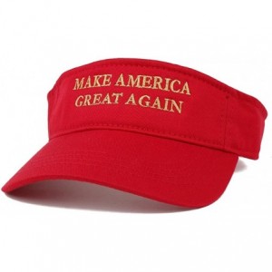 Visors Donald Trump Visor- Make America Great Again - Metallic Gold Embroidered Visor Cap - Red - CR12O6GIXXE $39.74