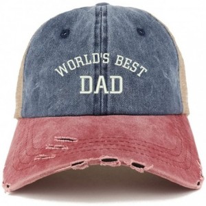 Baseball Caps World's Best Dad Embroidered Frayed Bill Trucker Mesh Back Cap - Navy Wine - CG18CWWULZG $35.41