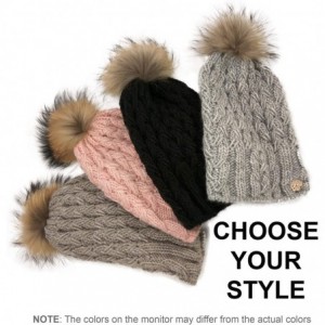 Skullies & Beanies Knit Hat for Women - Fleece Fur Pom Beanie - Winter Merino Wool Ski Cap - Powder - CS188QX8GEH $36.23