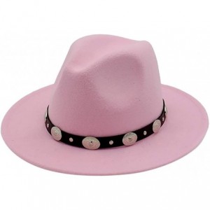 Fedoras Mens Western Cowboy Hat Faux Felt Wide Brim Fedora Hat - A Pink - CT193W7YH8Q $21.70