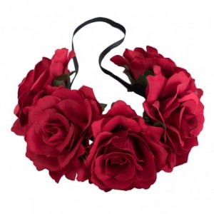 Headbands Rose Flower Crown Headband Hair Wreaths for Wedding Festivals Holiday (Burgundy) - Burgundy - C2188OD3A08 $19.80