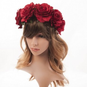 Headbands Rose Flower Crown Headband Hair Wreaths for Wedding Festivals Holiday (Burgundy) - Burgundy - C2188OD3A08 $18.37