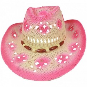 Cowboy Hats Silver Fever Fashionable Woven Straw Cowboy Hat with Cut-Outs and Beads - Pink - CP12BWNO53X $46.72