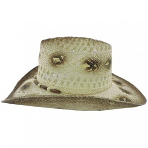 Cowboy Hats Silver Fever Fashionable Woven Straw Cowboy Hat with Cut-Outs and Beads - Pink - CP12BWNO53X $54.01
