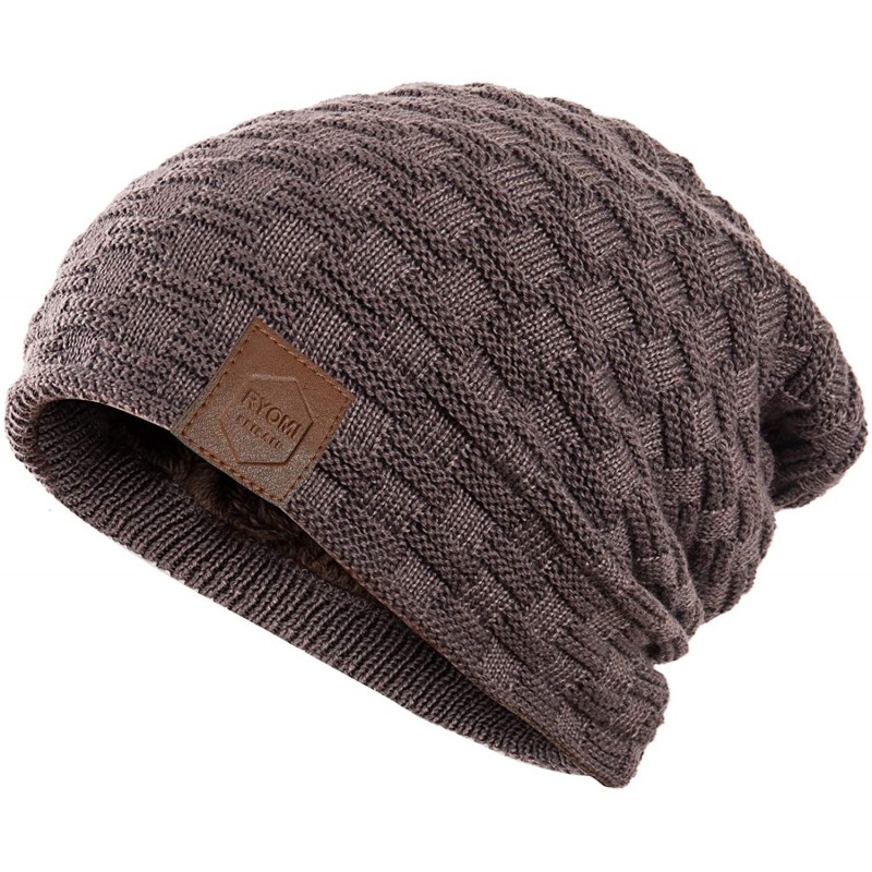 Skullies & Beanies Beanie Hat for Men and Women Fleece Lined Winter Warm Hats Knit Slouchy Thick Skull Cap - Khaki2 - CU18ICQ...