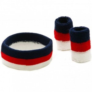 Headbands Tri Color Head and Wrist Band Set-Blue Red White - Blue - C811IV6OBB1 $21.42