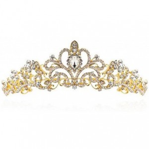 Headbands Goldtone Bridal Princess Austrian Crystal Tiara Wedding Crown(A1202) - C9186YEK2SK $55.48