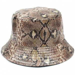 Bucket Hats Snakeskin Print Bucket Hat Trendy PU Fisherman Hats Unisex Reversible Packable Cap - Coffee - CO18QGRGOUM $30.39