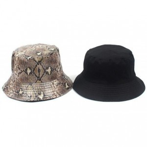 Bucket Hats Snakeskin Print Bucket Hat Trendy PU Fisherman Hats Unisex Reversible Packable Cap - Coffee - CO18QGRGOUM $30.39