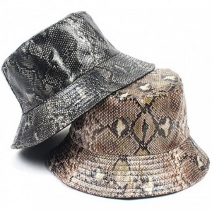 Bucket Hats Snakeskin Print Bucket Hat Trendy PU Fisherman Hats Unisex Reversible Packable Cap - Coffee - CO18QGRGOUM $29.60