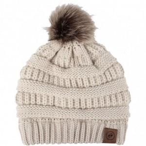 Skullies & Beanies Cable Knit Ribbed Pom Beanie Winter Hat Slouchy Cap HZP0030 - Beige - C518L83G96S $25.23