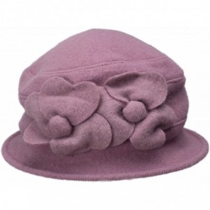 Bucket Hats Solid Color Retro Womens 100% Wool Flower Dress Cloche Bucket Cap Hat A218 - Purple - CY11NF57O67 $23.59